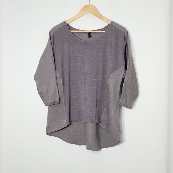 Stella Carakasi 3/4 Sleeve High Low Blouse Knit Top Scoop Neck Earth Gray Small - Picture 1 of 10